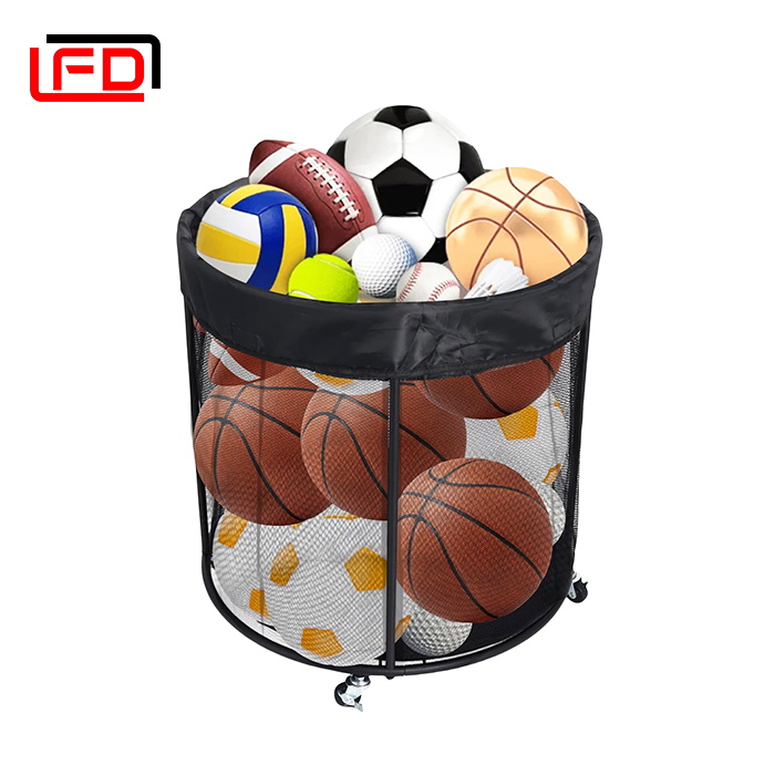 Ball Cart with Wheels, Black Metal Ball Cart Sports Ball Storage Bin Basketball Storage Bin Basketball Cart Ball Basket Storage Ball Bin