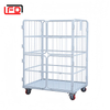 Supermarket Roll Cage Trolley | 3-Sided Collapsible Roll Container with Rolling Wheels & Lockable Gates 