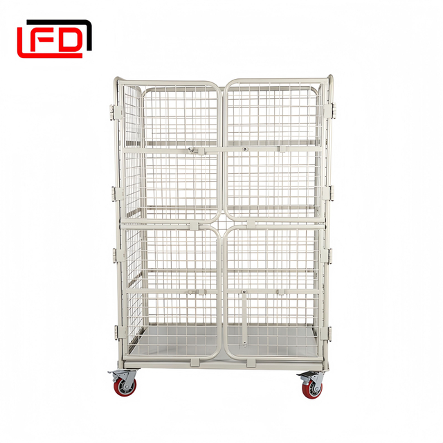 Supermarket Roll Cage Trolley | 3-Sided Collapsible Roll Container with Rolling Wheels & Lockable Gates 