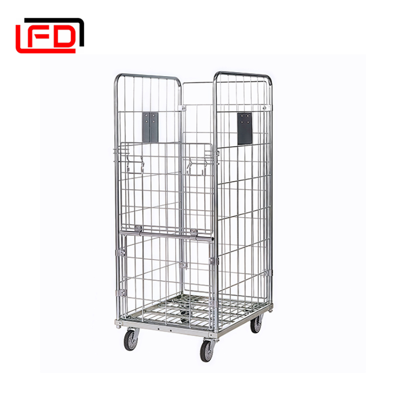 Heavy-Duty Collapsible Roll Container Trolley | 3-Sided Wire Mesh Roll Cage Container for Warehouse & Logistics 