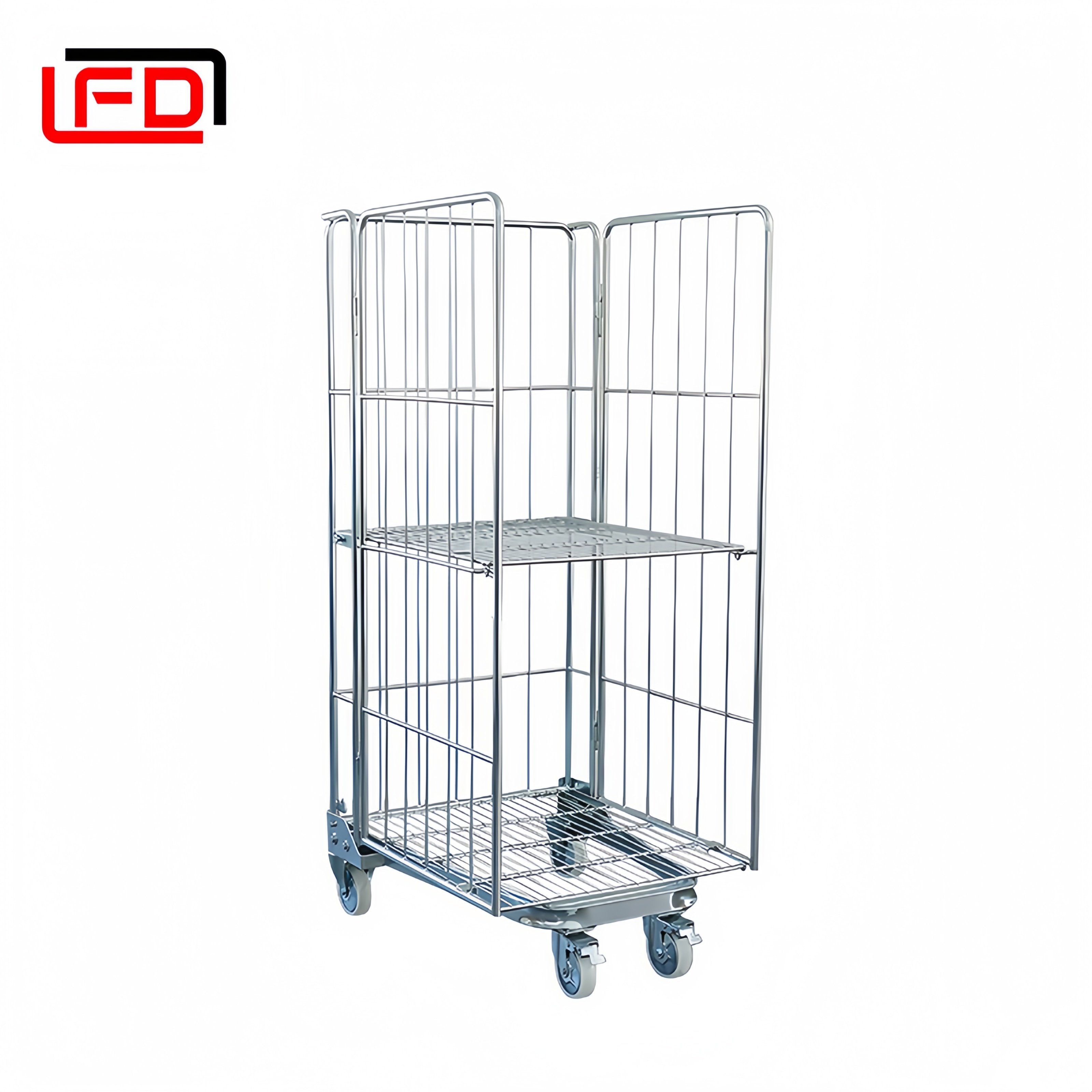 Industrial Roll Cage Container with Rolling Wheels | Foldable Steel Storage Trolley for Supermarket & Factories 