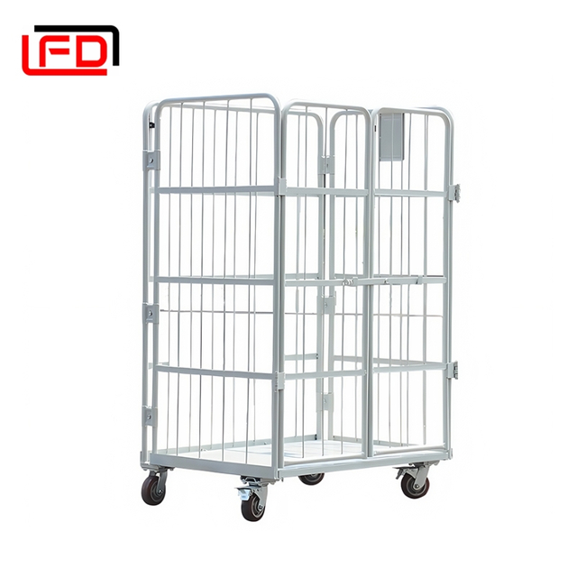 Supermarket Roll Cage Trolley | 3-Sided Collapsible Roll Container with Rolling Wheels & Lockable Gates 