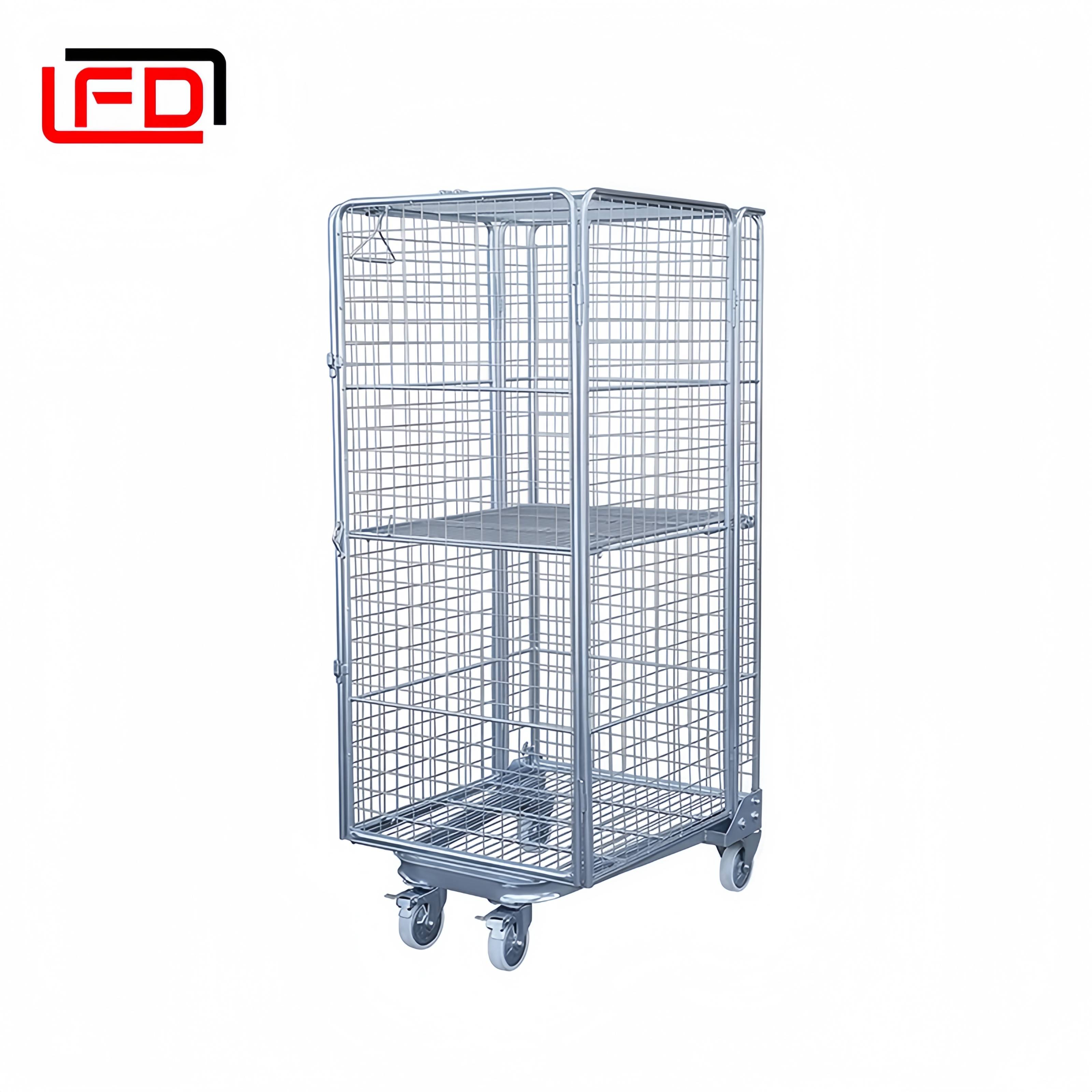 Heavy-Duty Collapsible Roll Container Trolley | 3-Sided Wire Mesh Roll Cage Container for Warehouse & Logistics 